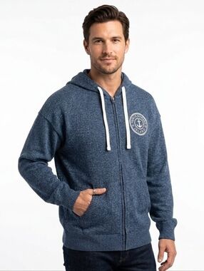 Prince Edward Island PEI Zip Up Hoodie Heathered Blue Anchor Graphic Large